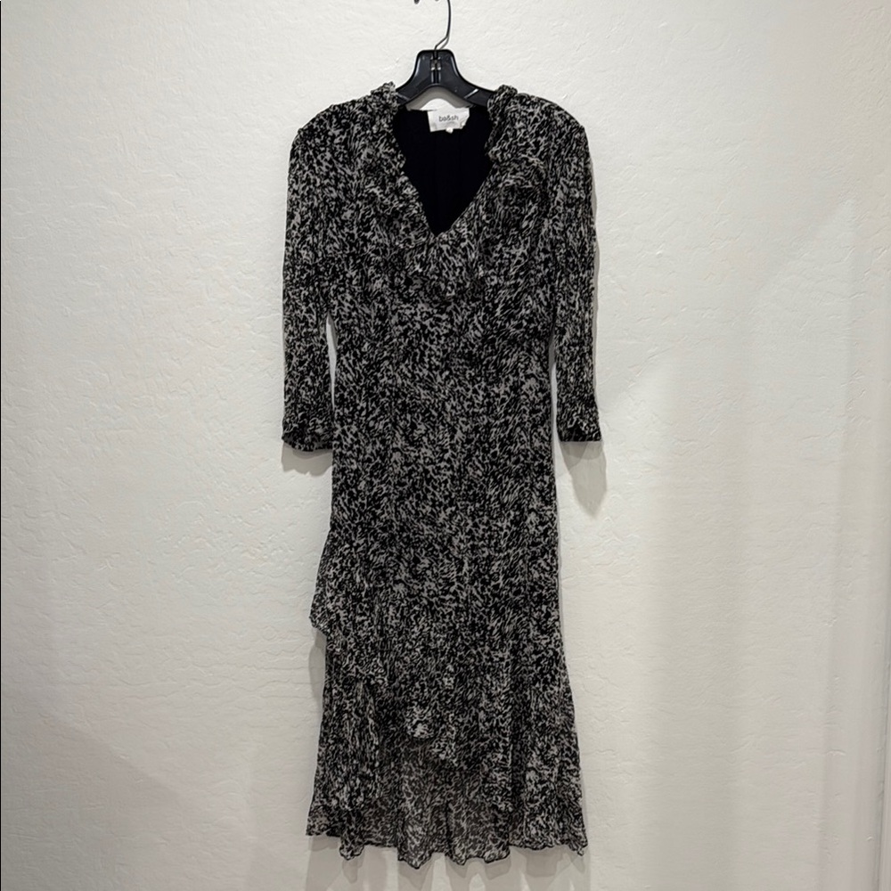 ba&sh Black and White Ruffled Wrap Dress